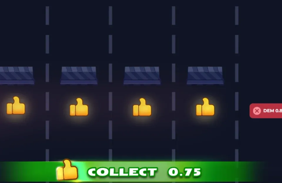 Eine Runde Uncrossable Rush: das Huhn auf einer Spur der Autobahn, darüber der aktuelle Multiplikator